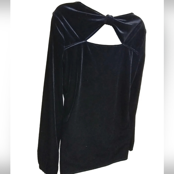Adrianna Papell Velvet Long Sleeve Keyhole Bow Detail Back Dark Navy Blue Size S - Picture 4 of 7